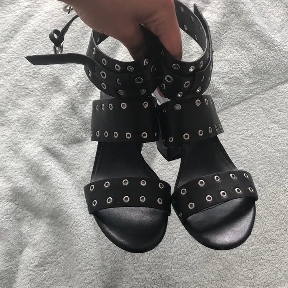 Super cute Rebecca Minkoff heels silver studded on black leather - Picture 3 of 16